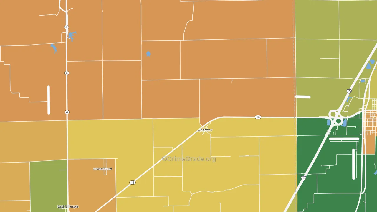 Hornsby, IL Map of Burglary Rates