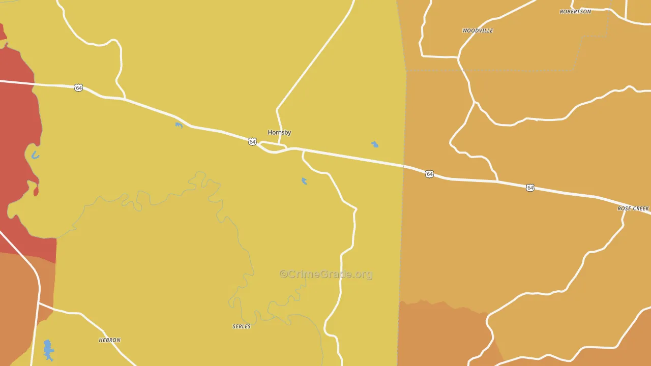 Hornsby, TN Map of Burglary Rates