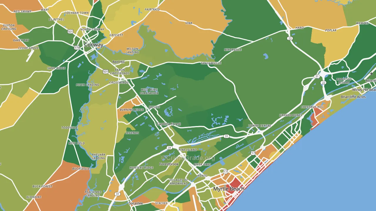 Horry County, SC Map of Burglary Rates