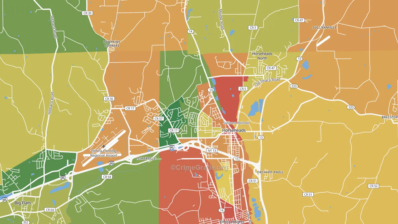 Horseheads, NY Map of Burglary Rates