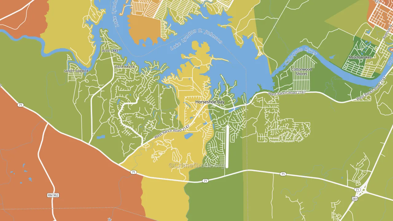Horseshoe Bay, TX Map of Burglary Rates