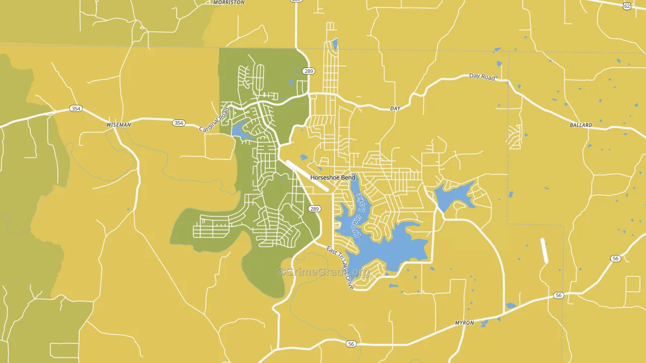 Horseshoe Bend, AR Map of Burglary Rates