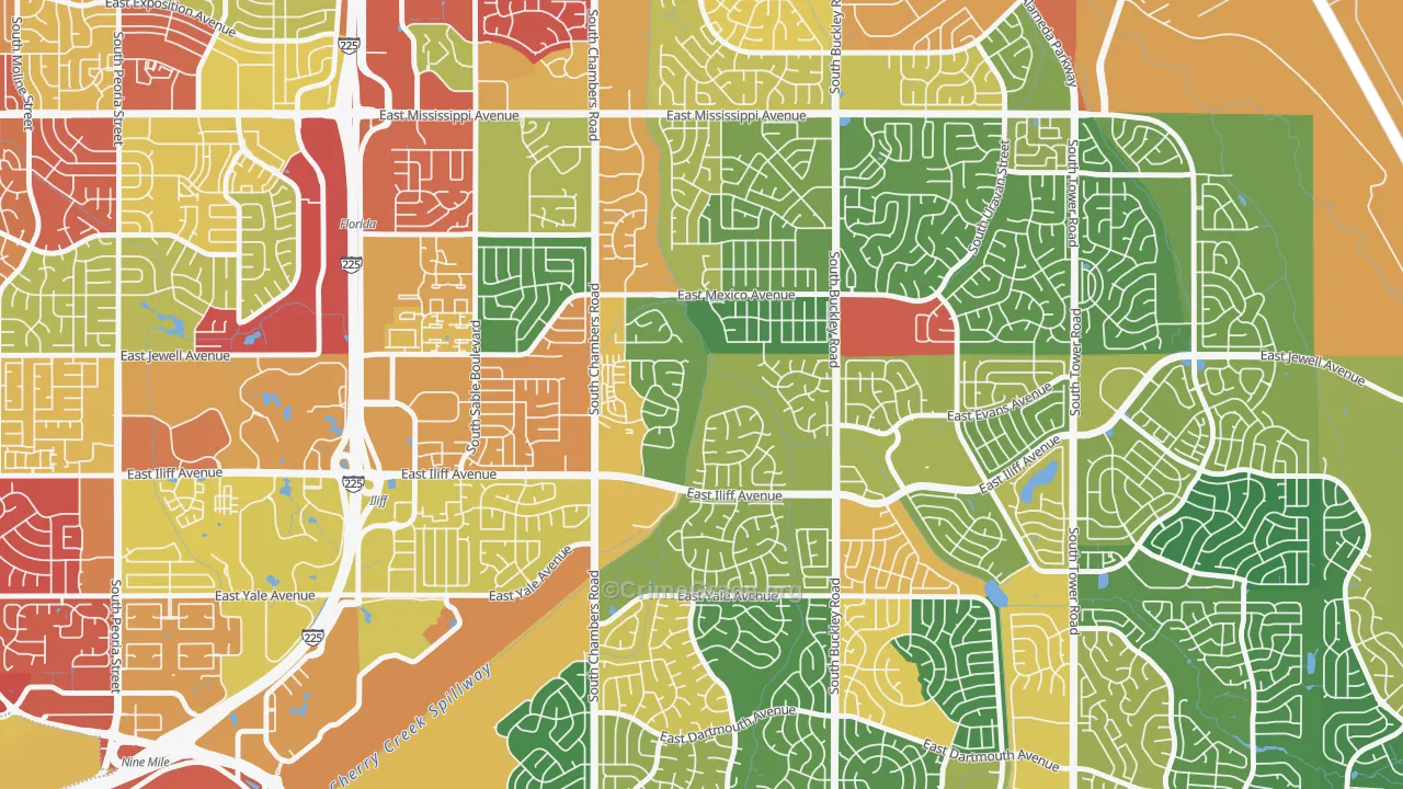 Horseshoe Park, Aurora, CO Map of Burglary Rates
