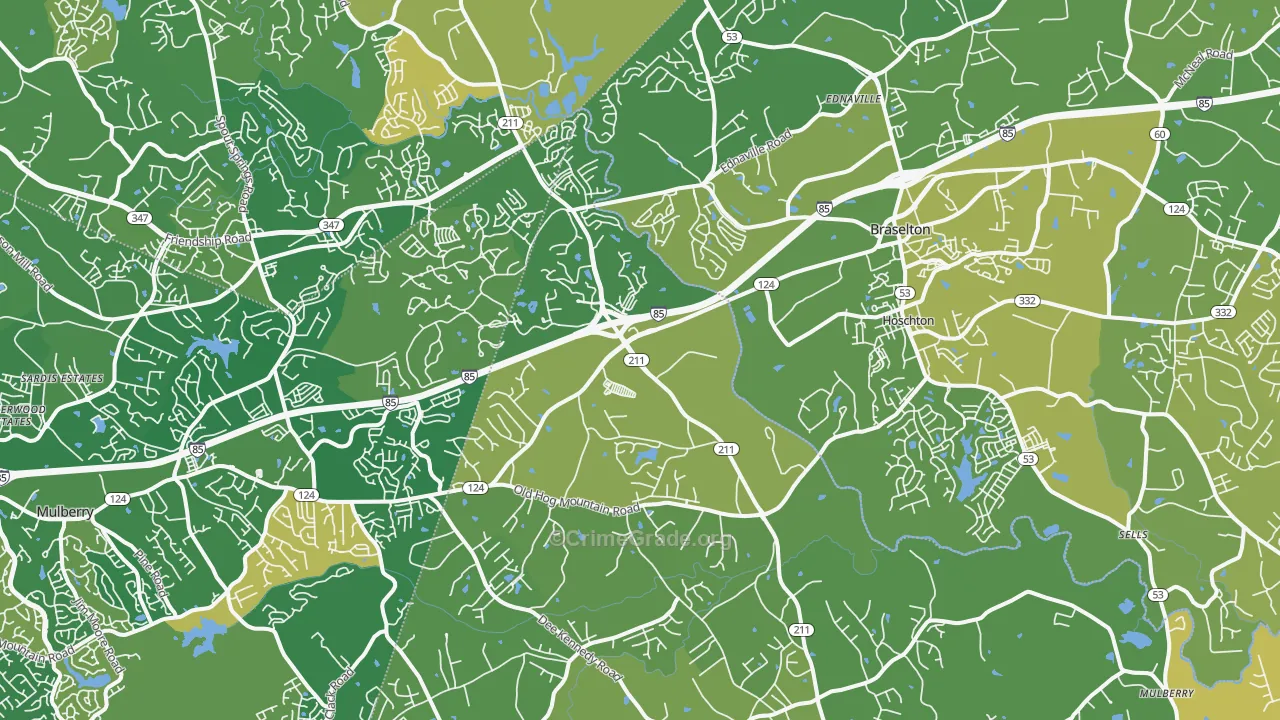 Hoschton, GA Map of Burglary Rates