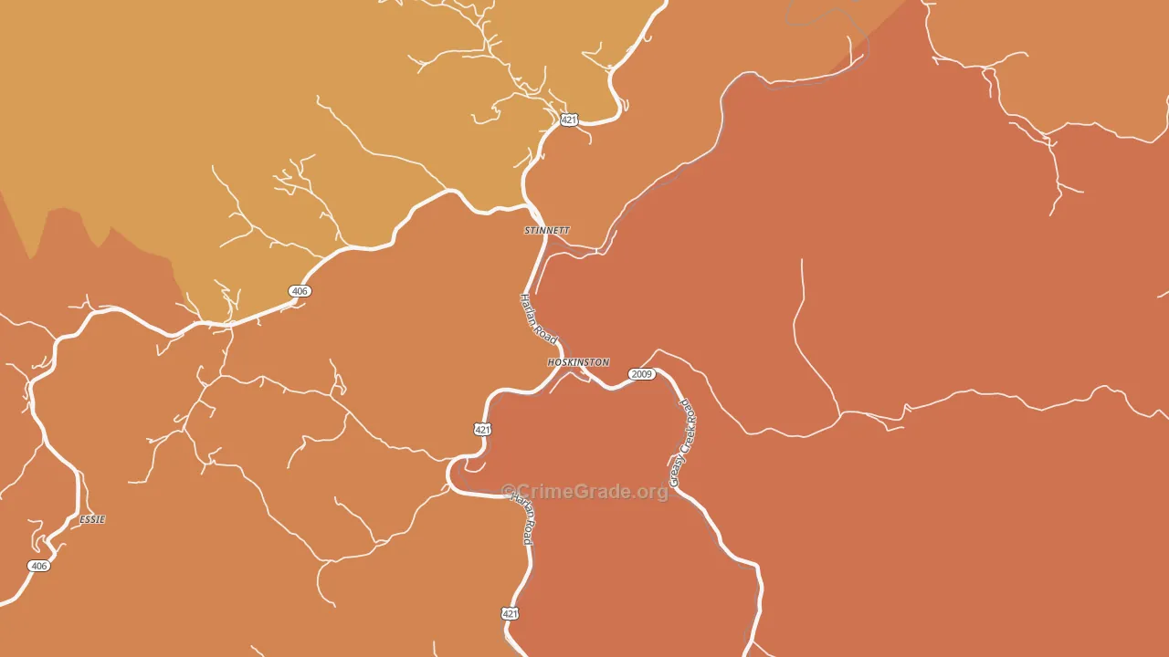Hoskinston, KY Map of Burglary Rates