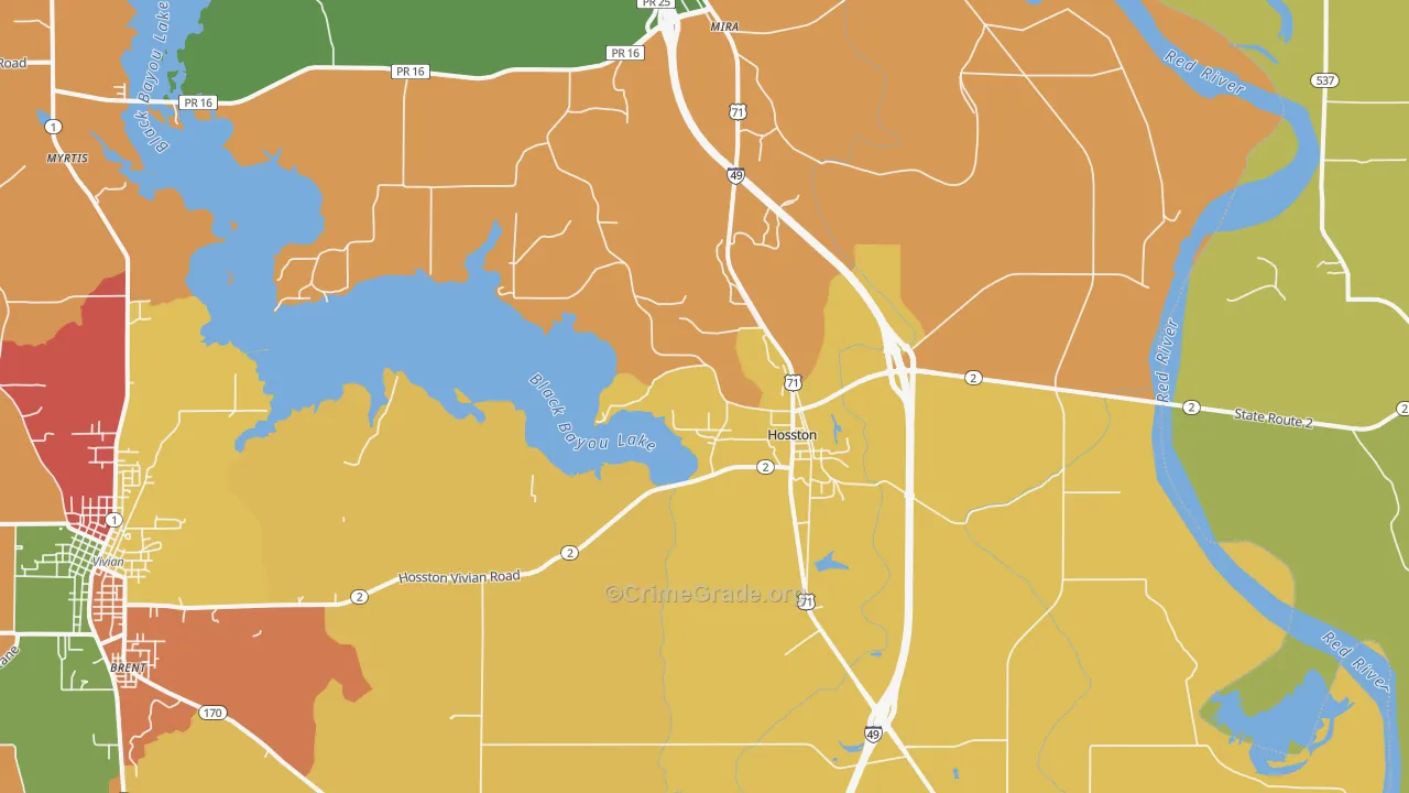 Hosston, LA Map of Burglary Rates