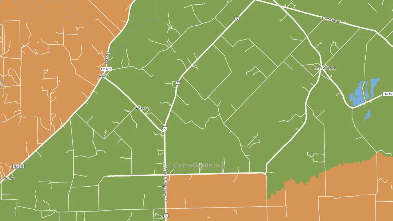 Hostyn, TX Map of Burglary Rates