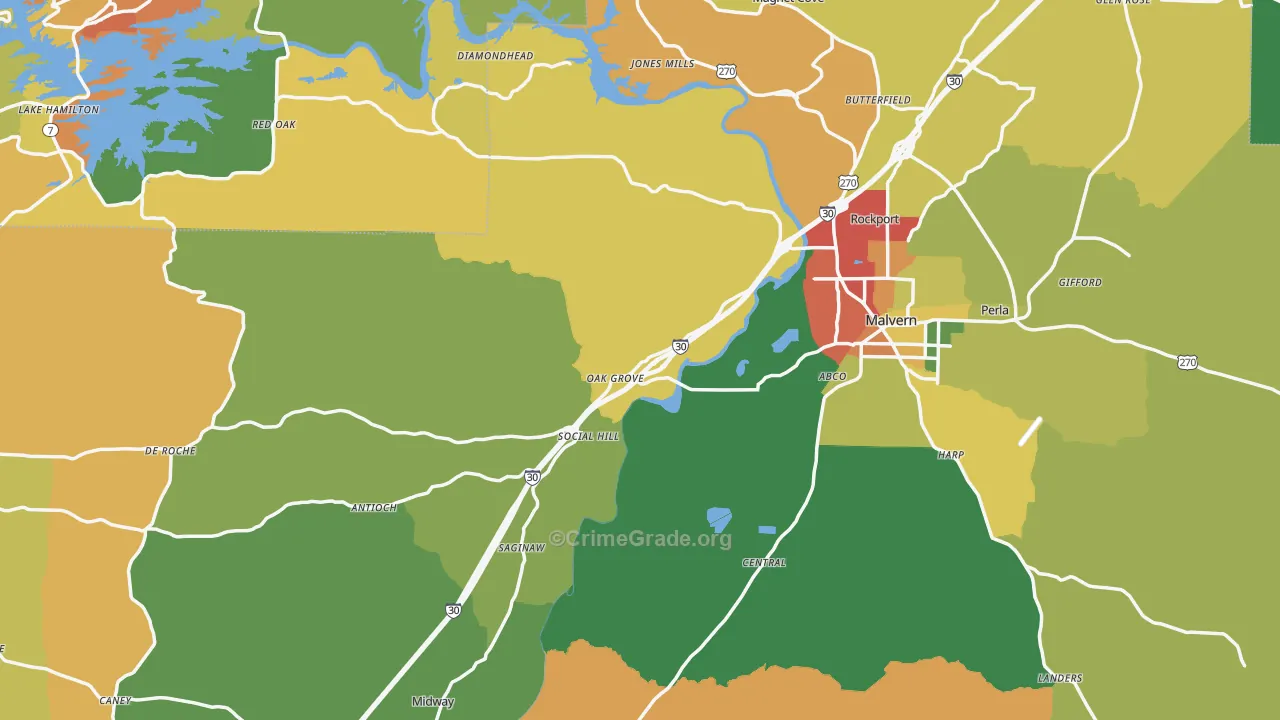 Hot Spring County, AR Map of Burglary Rates