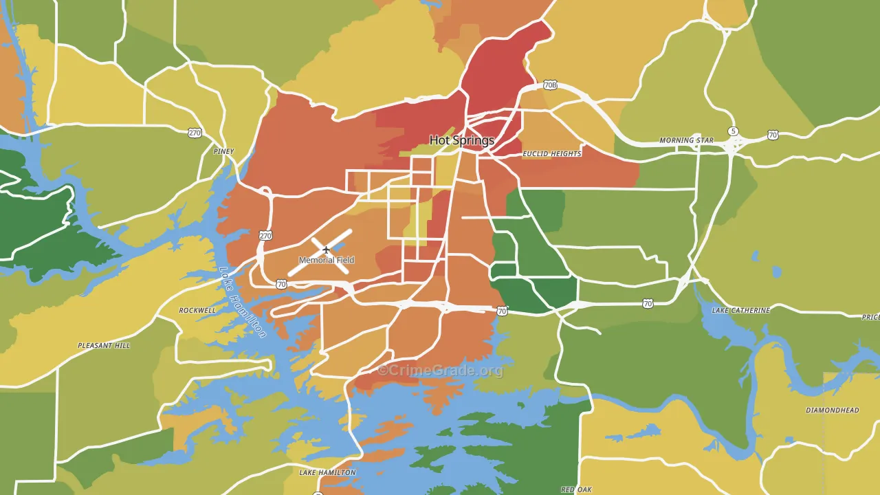 Hot Springs, AR Map of Burglary Rates