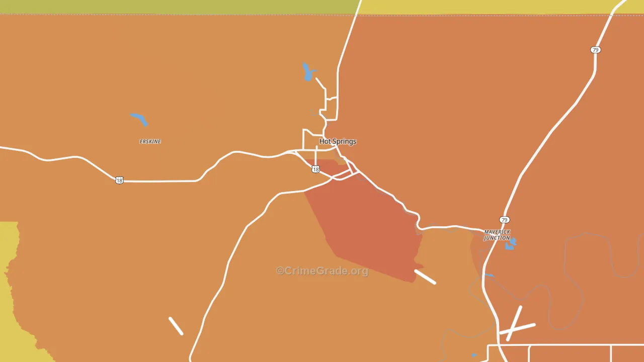 Hot Springs, SD Map of Burglary Rates