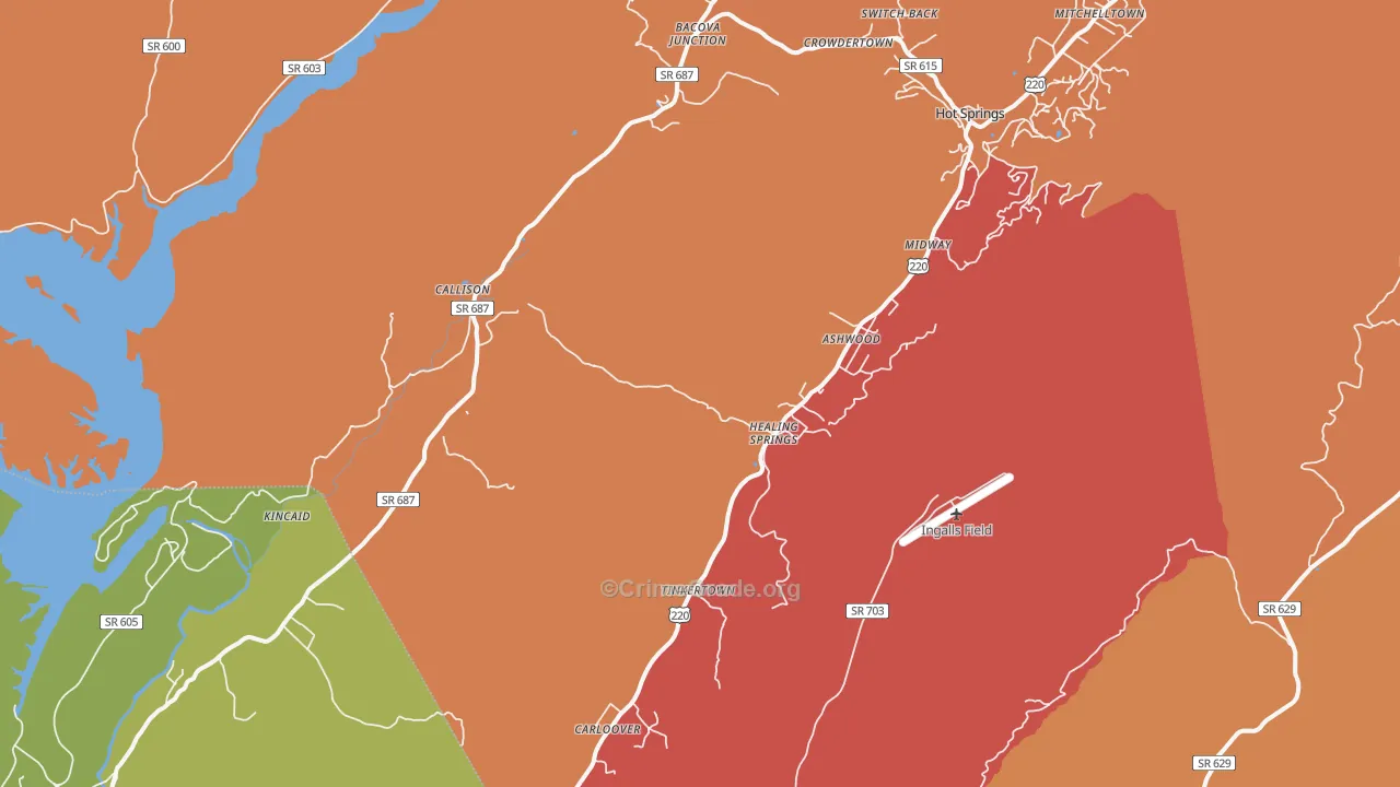 Hot Springs, VA Map of Burglary Rates