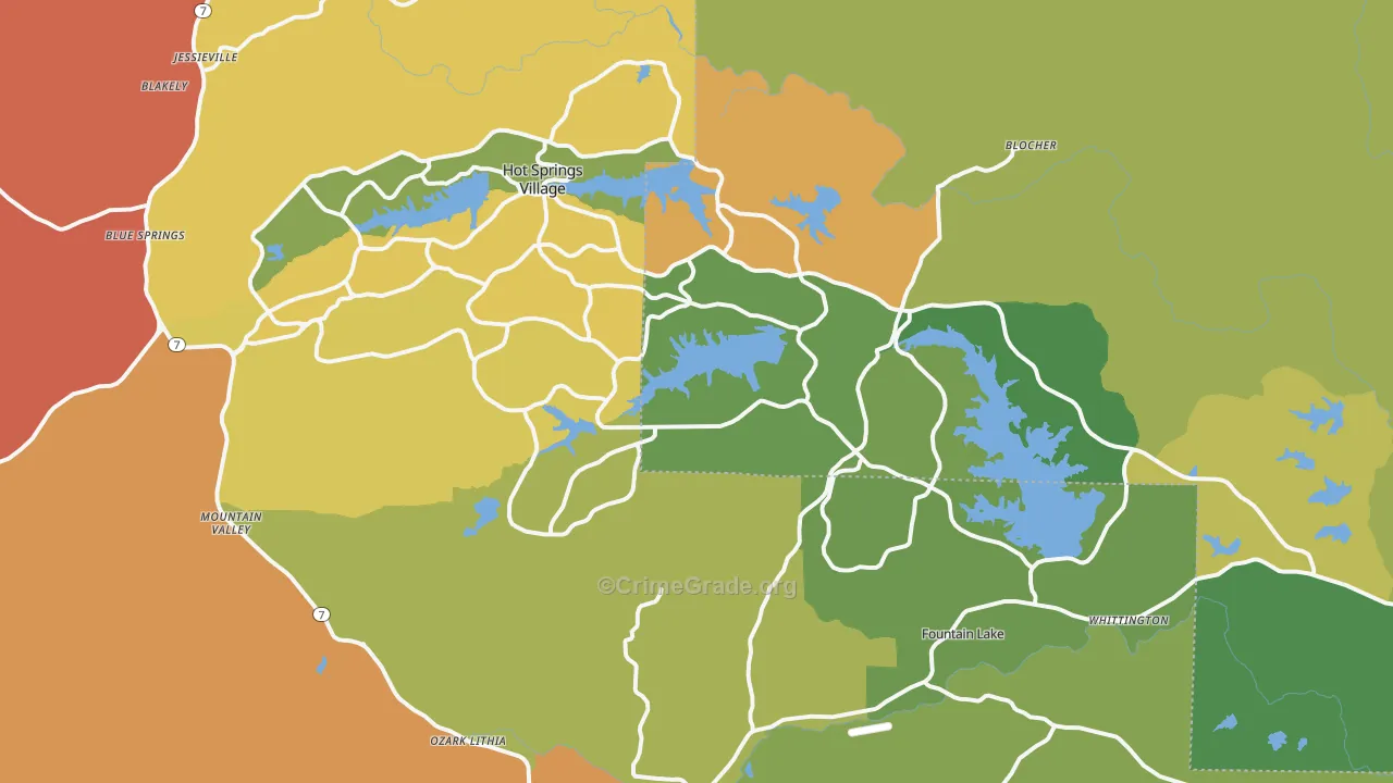 Hot Springs Village, AR Map of Burglary Rates