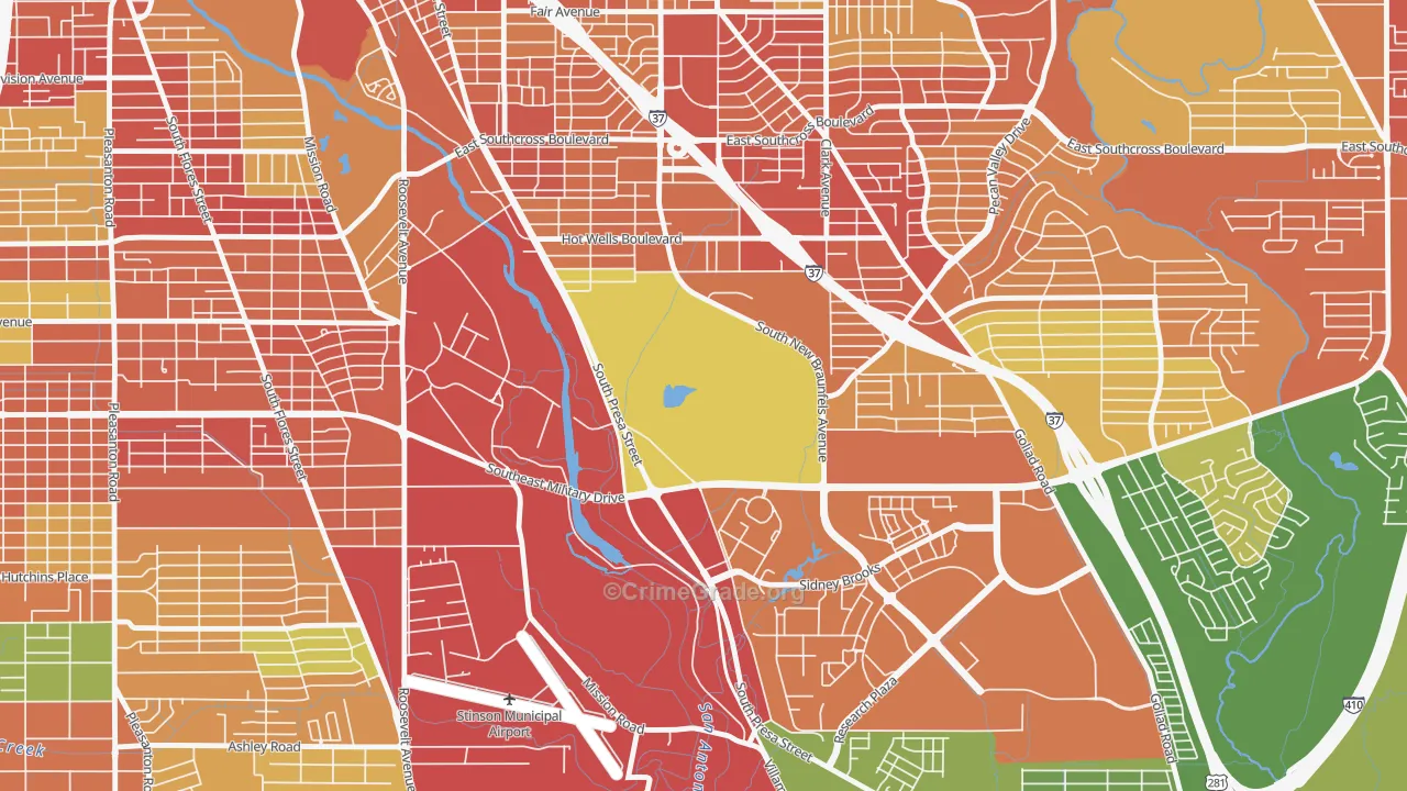Hot Wells, San Antonio, TX Map of Burglary Rates