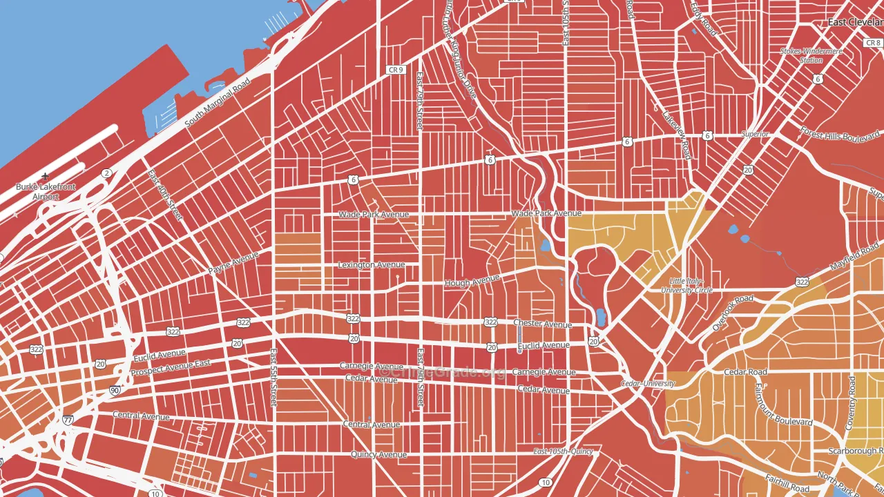 Hough, Cleveland, OH Map of Burglary Rates