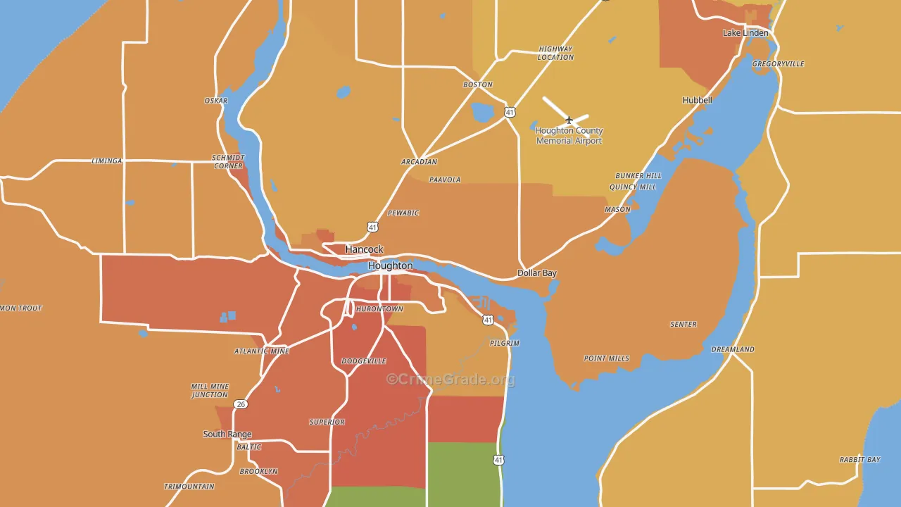 Houghton County, MI Map of Burglary Rates