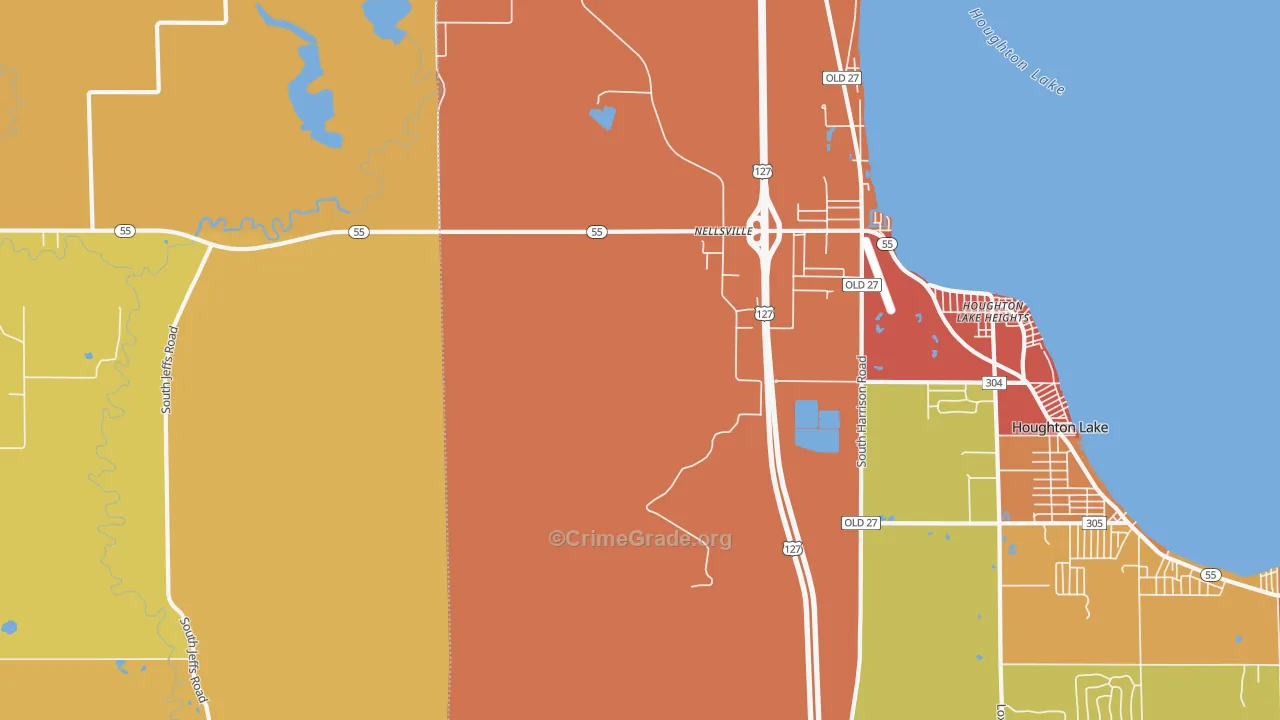 Houghton Lake Heights, MI Map of Burglary Rates