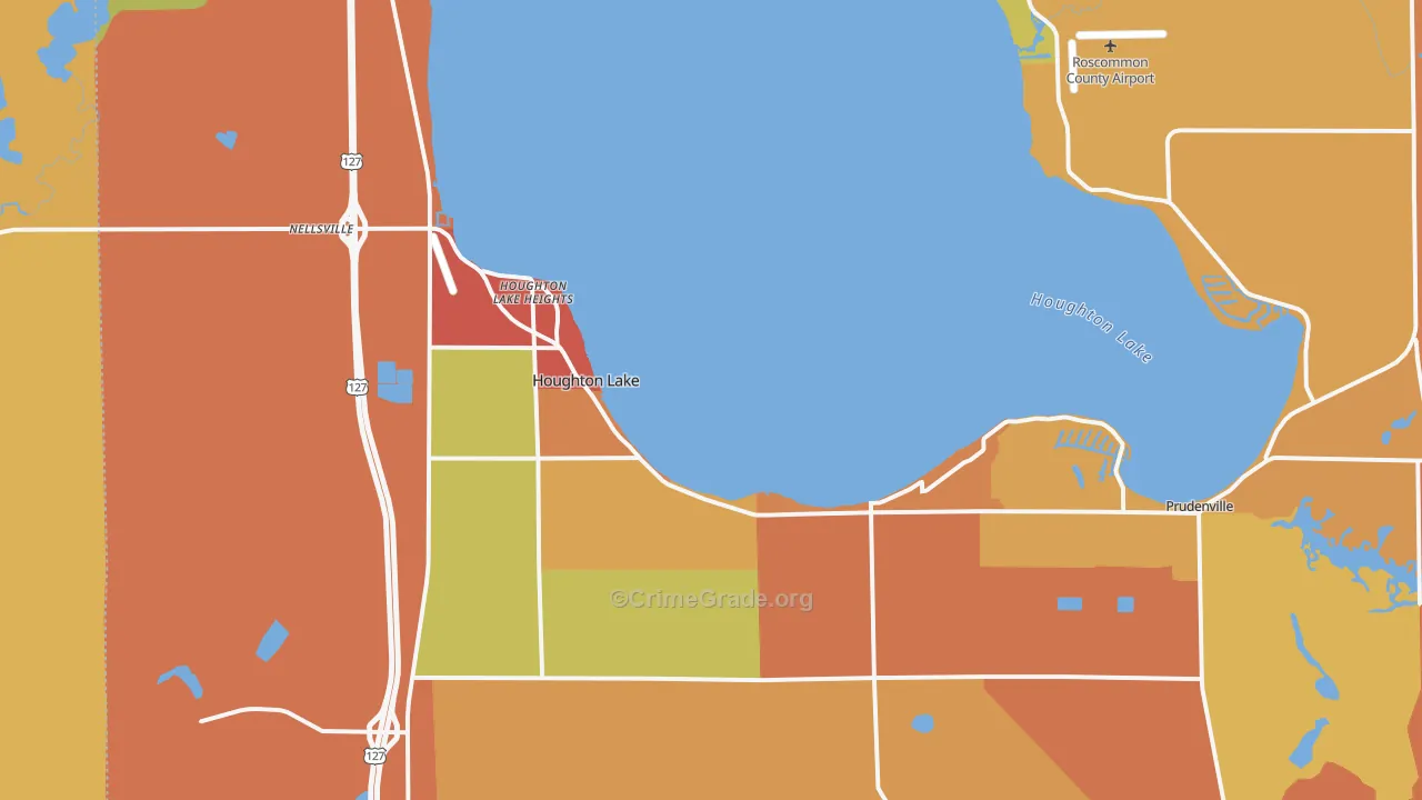 Houghton Lake, MI Map of Burglary Rates