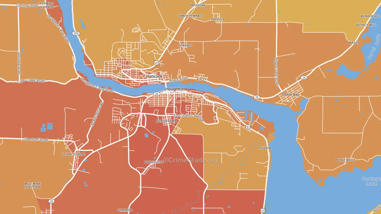 Houghton, MI Map of Burglary Rates