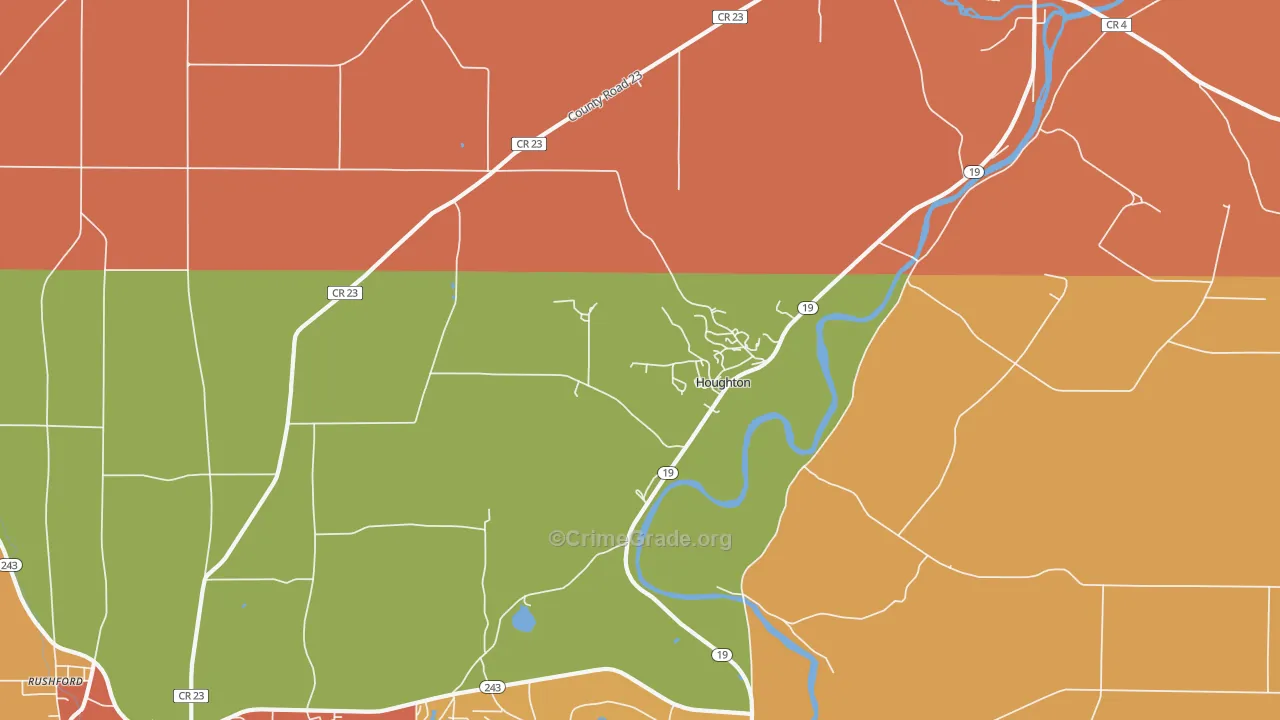 Houghton, NY Map of Burglary Rates