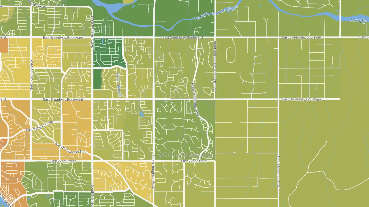 Houghton, Tucson, AZ Map of Burglary Rates
