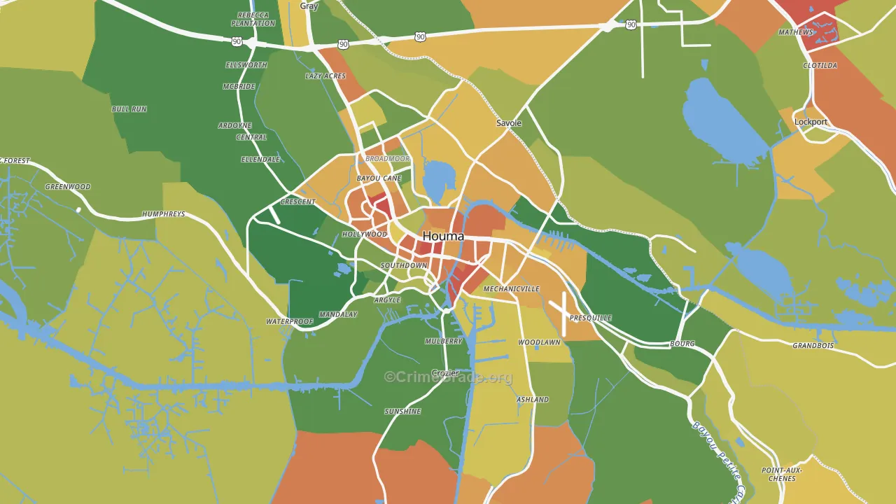 Houma, LA Map of Burglary Rates