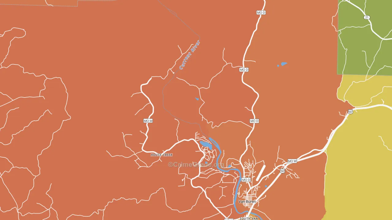 House Creek, MO Map of Burglary Rates
