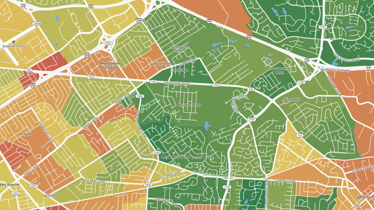 Houston Acres, KY Map of Burglary Rates
