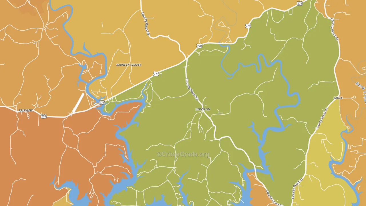Houston, AL Map of Burglary Rates