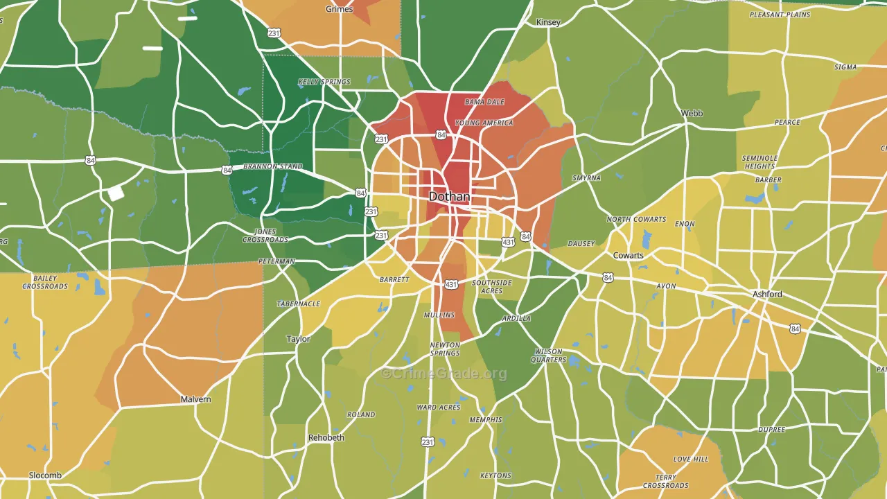 Houston County, AL Map of Burglary Rates