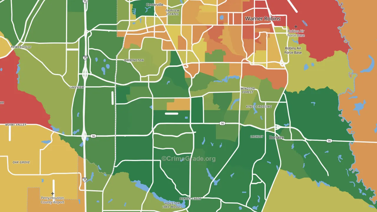 Houston County, GA Map of Burglary Rates