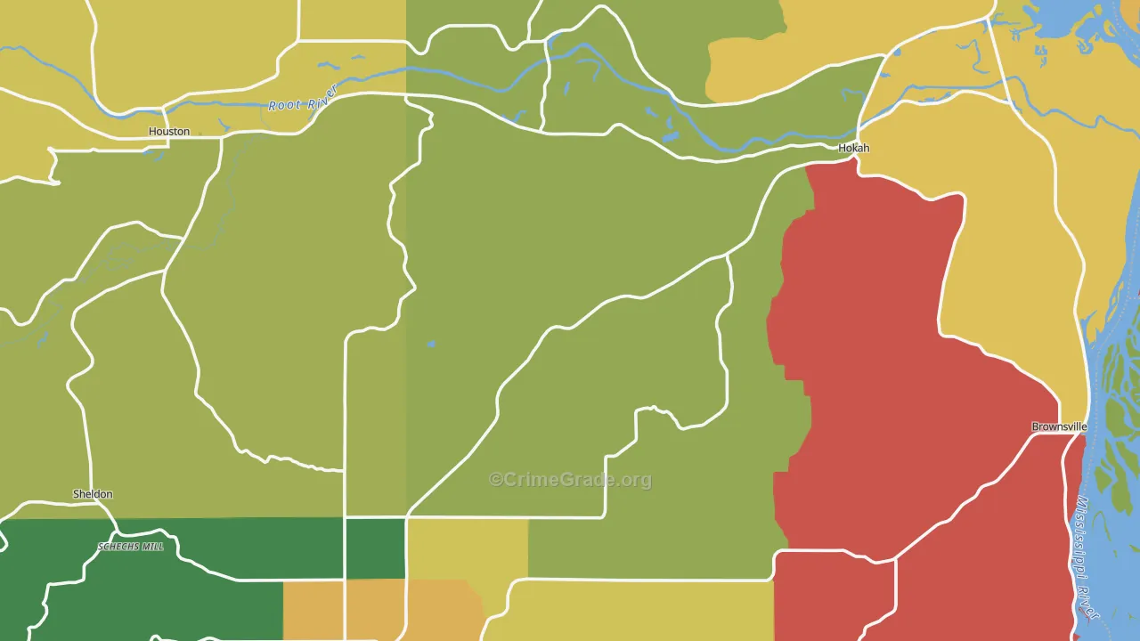 Houston County, MN Map of Burglary Rates