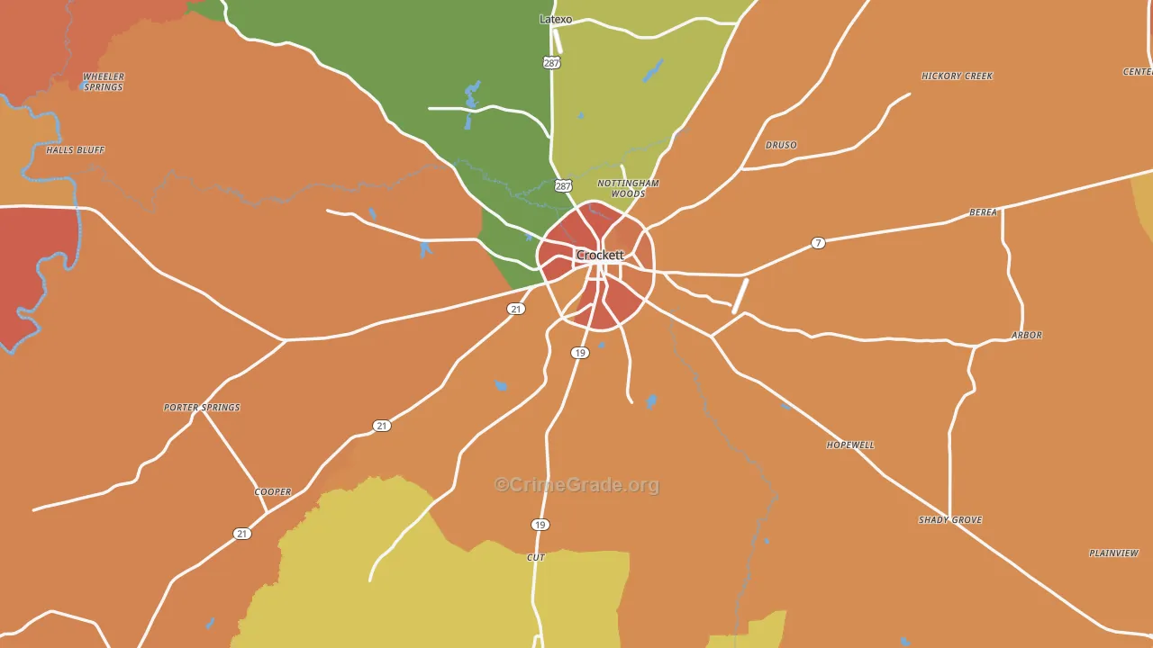 Houston County, TX Map of Burglary Rates