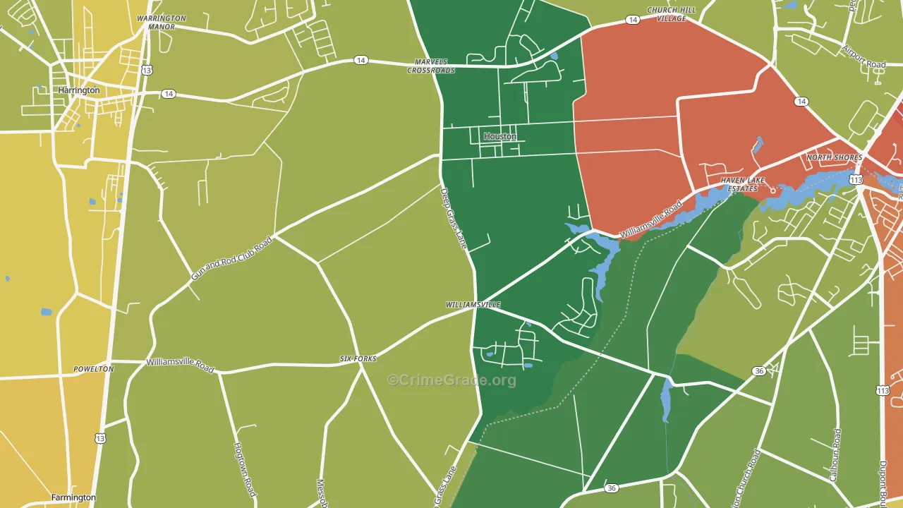 Houston, DE Map of Burglary Rates
