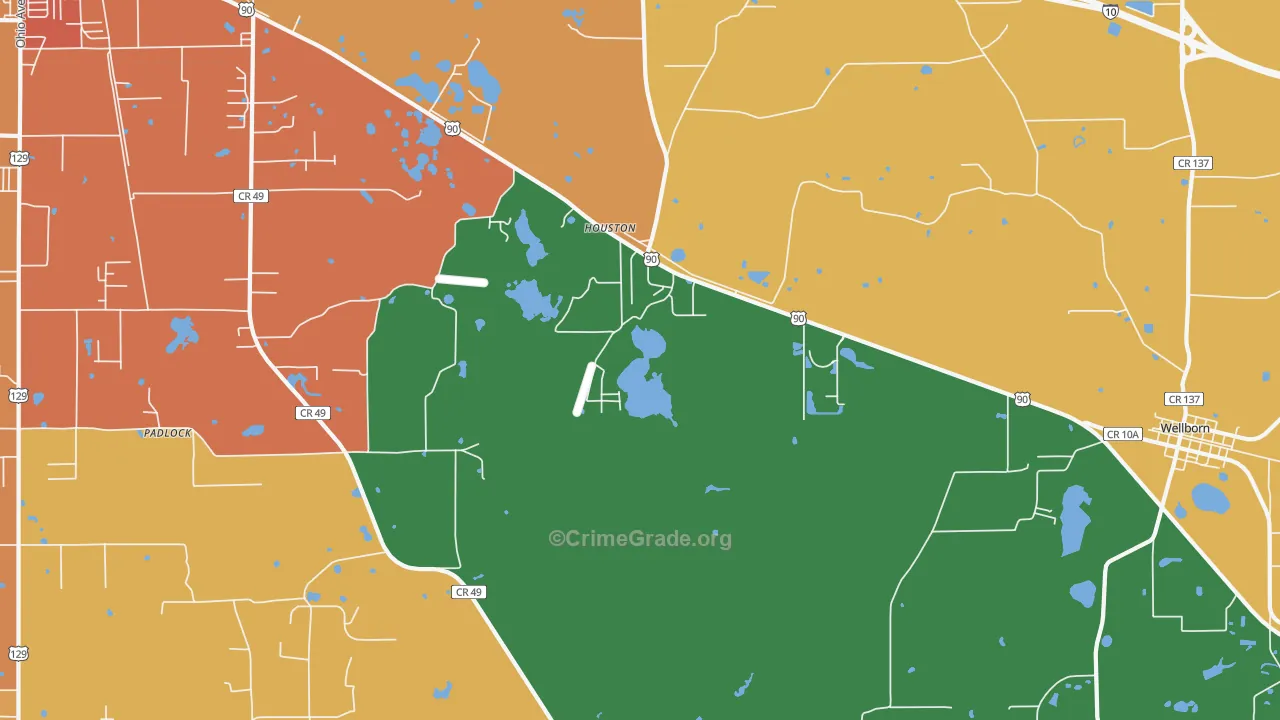 Houston, FL Map of Burglary Rates