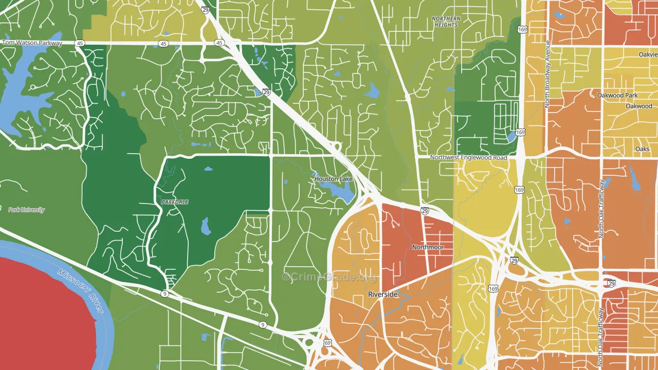 Houston Lake, MO Map of Burglary Rates