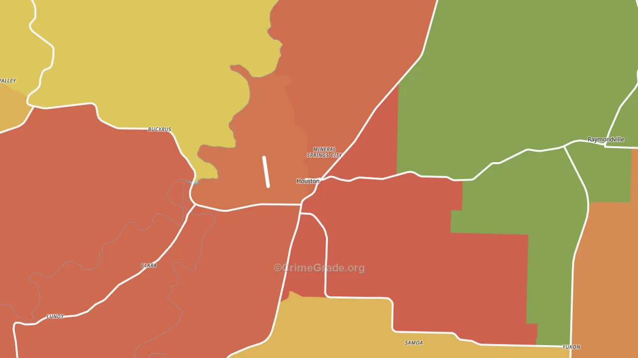 Houston, MO Map of Burglary Rates