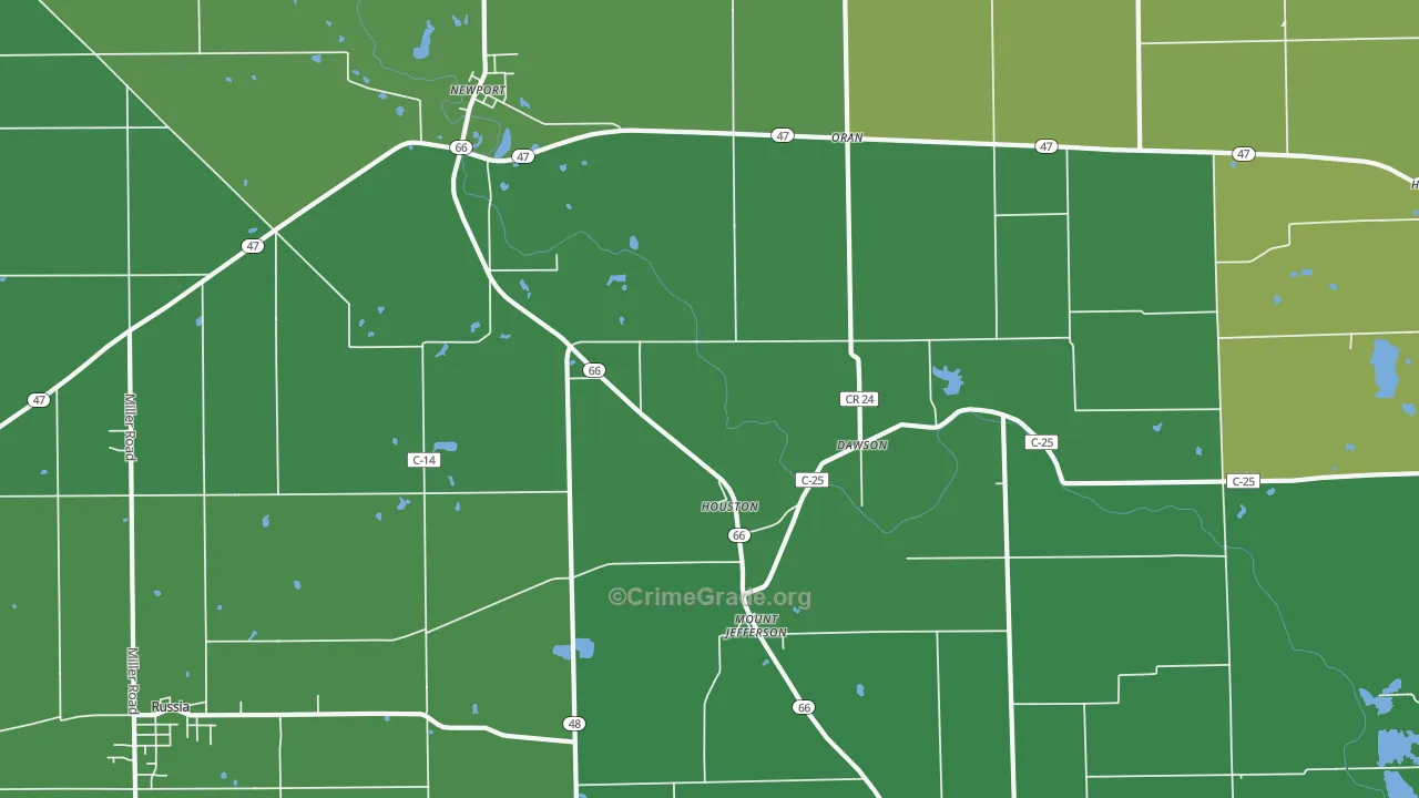 Houston, OH Map of Burglary Rates