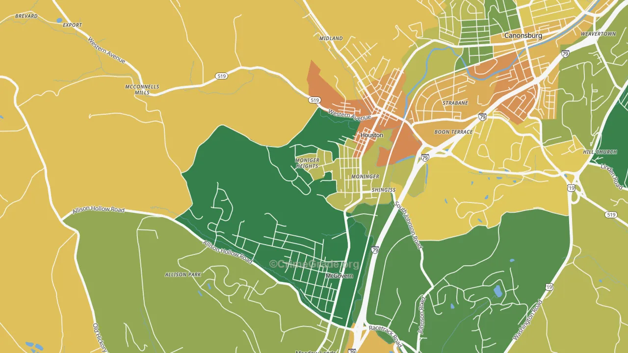 Houston, PA Map of Burglary Rates