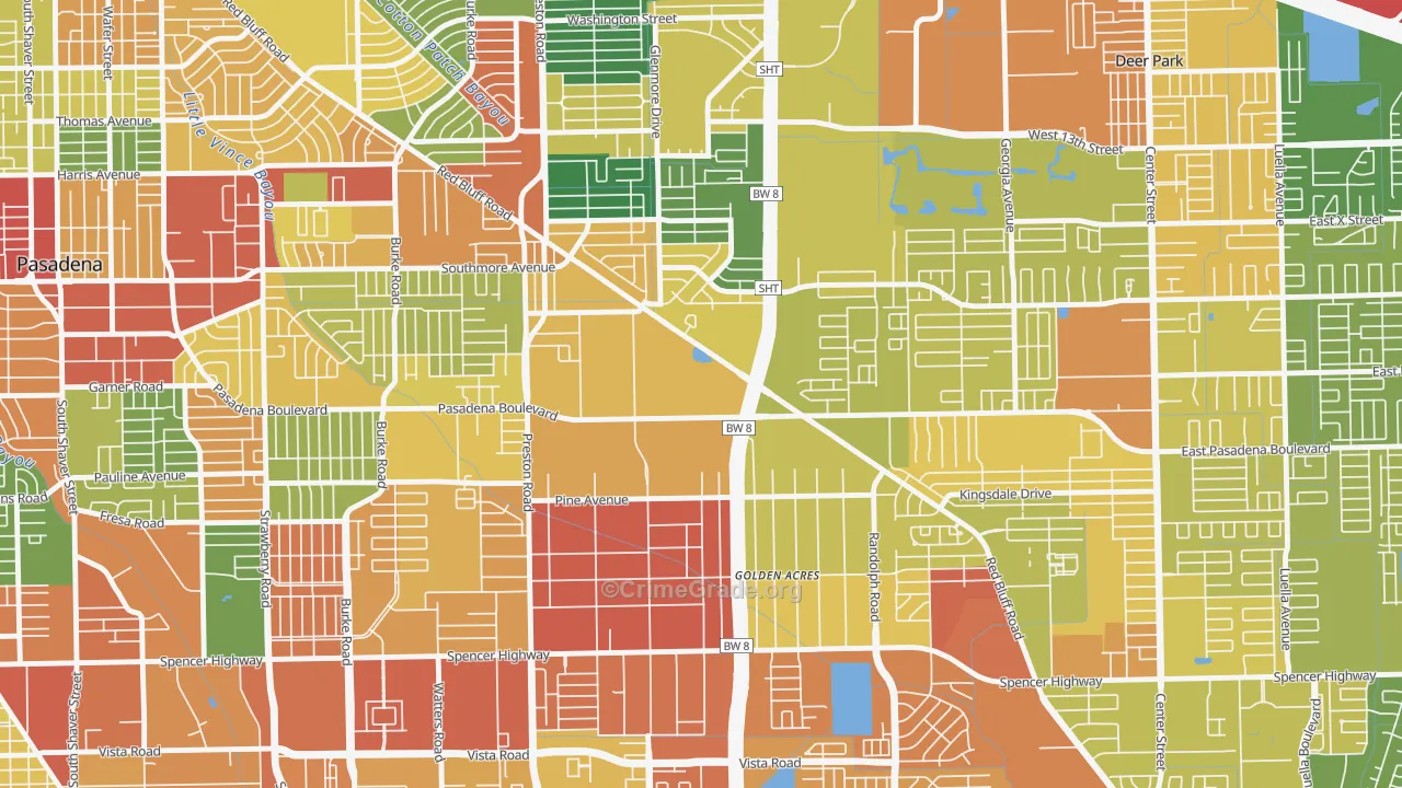 Houston Suburban Homes, Pasadena, TX Map of Burglary Rates