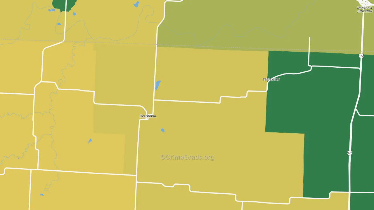 Houstonia, MO Map of Burglary Rates
