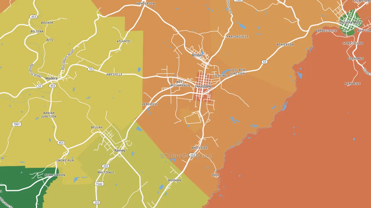 Houtzdale, PA Map of Burglary Rates