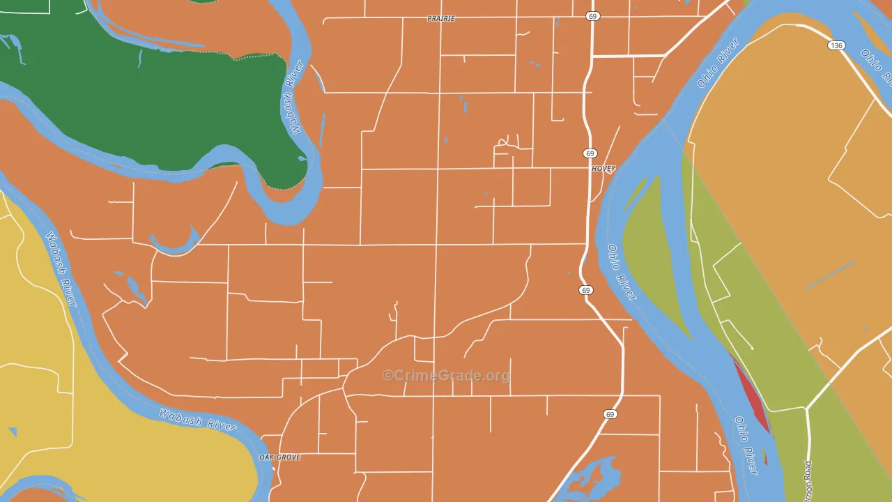 Hovey, IN Map of Burglary Rates