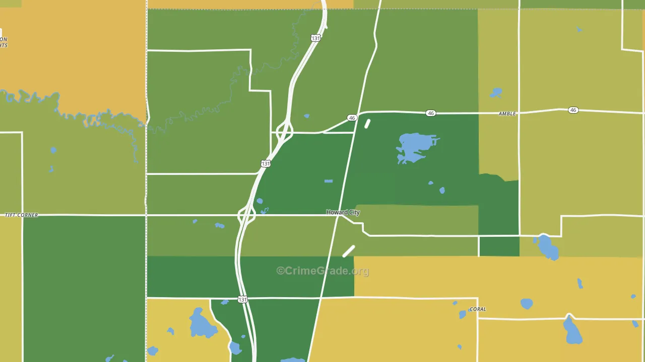 Howard City, MI Map of Burglary Rates