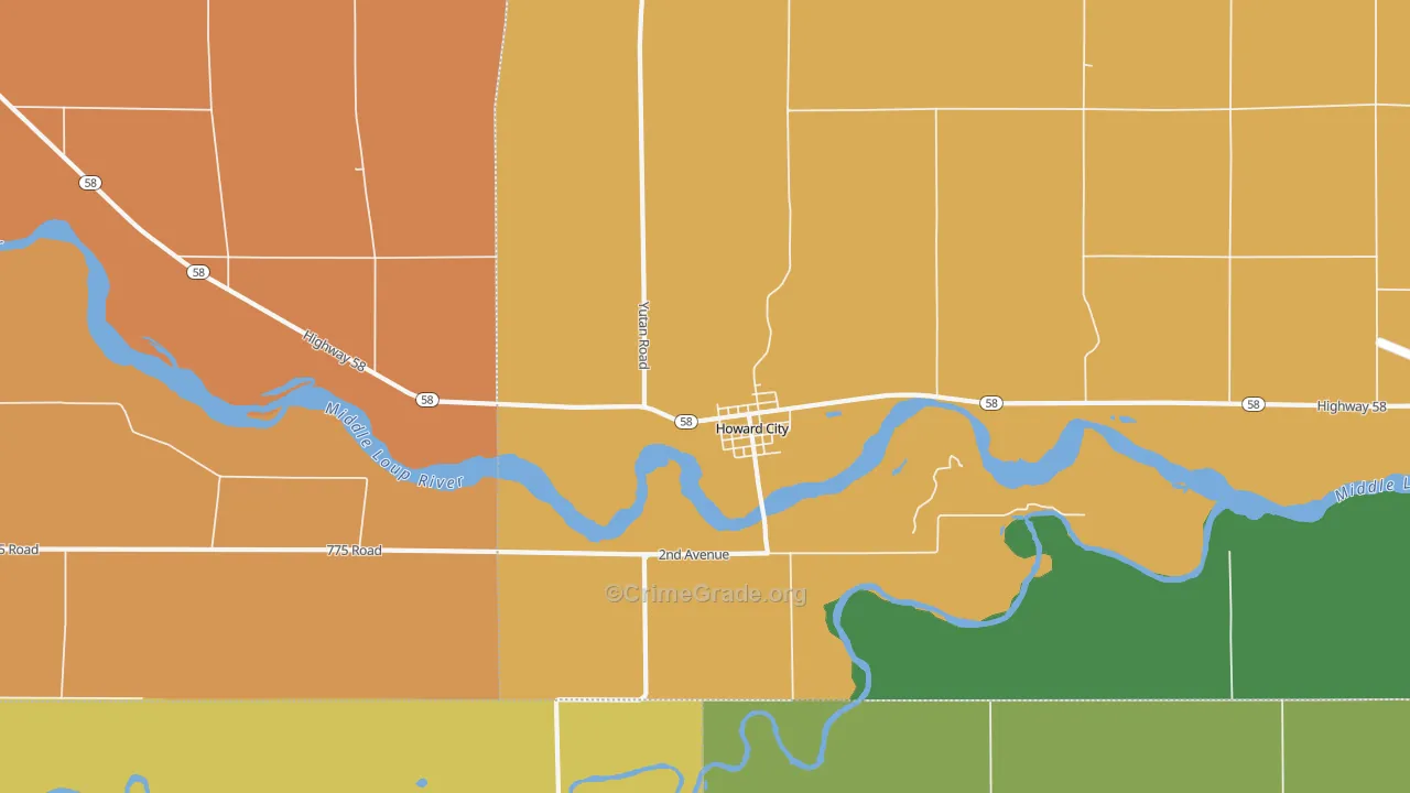 Howard City, NE Map of Burglary Rates