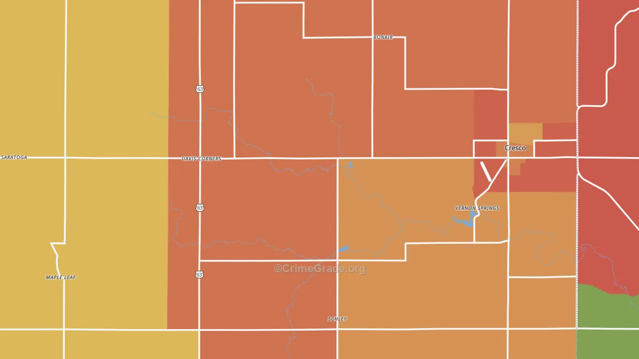Howard County, IA Map of Burglary Rates