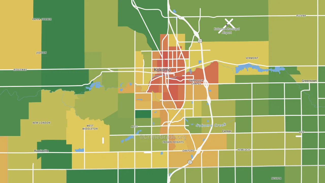 Howard County, IN Map of Burglary Rates