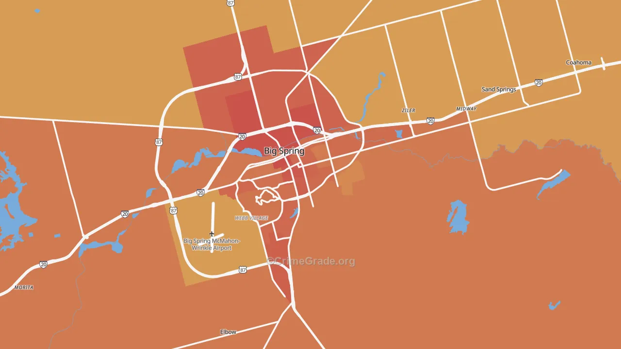 Howard County, TX Map of Burglary Rates