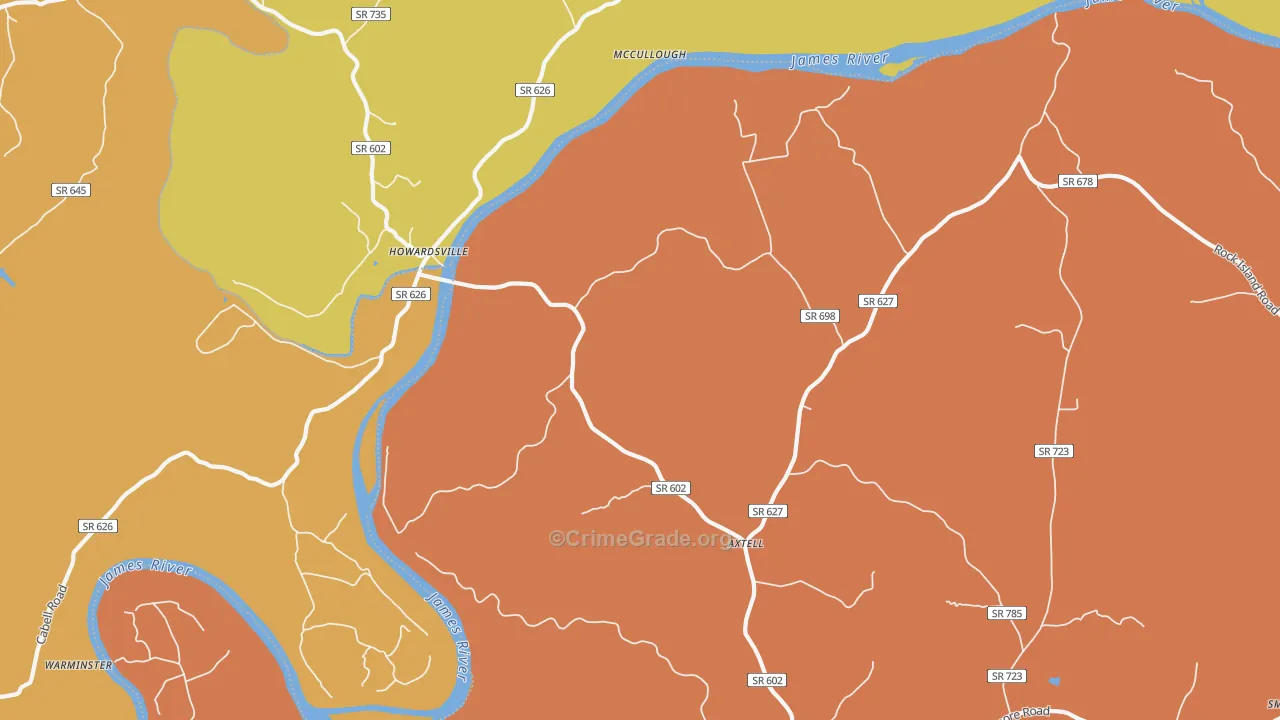 Howardsville, VA Map of Burglary Rates