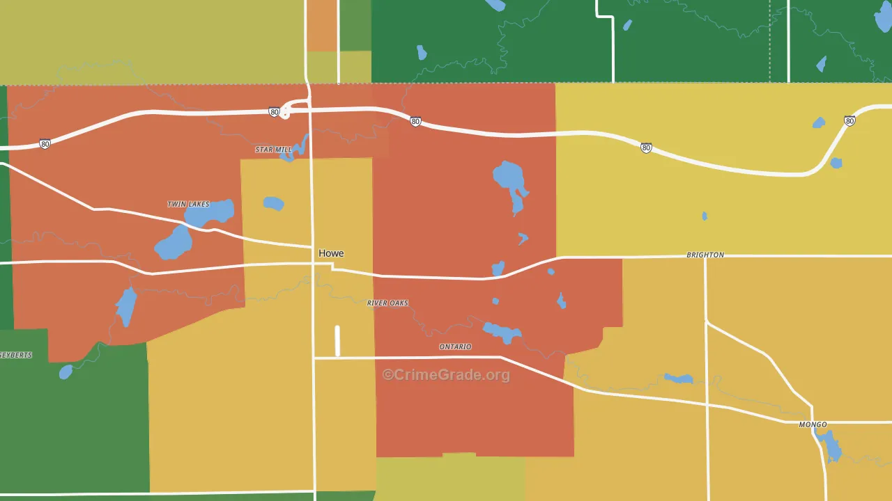 Howe, IN Map of Burglary Rates