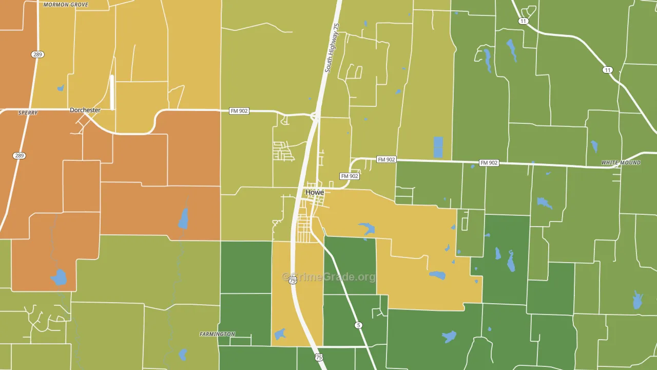 Howe, TX Map of Burglary Rates